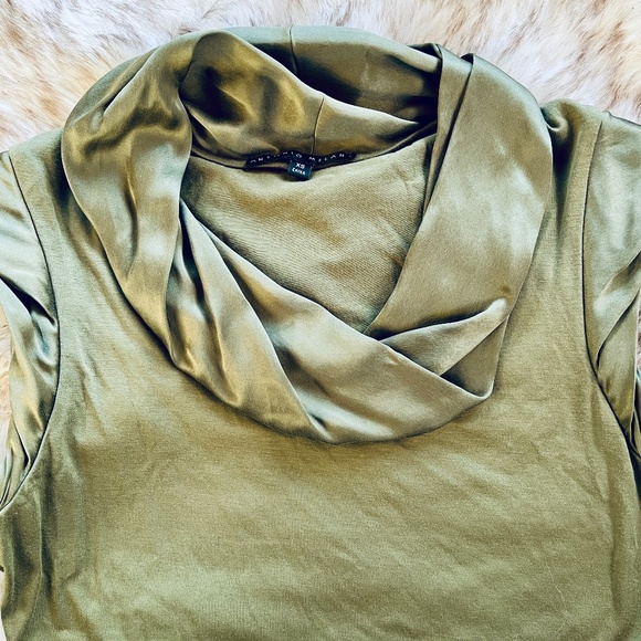 Antonio Melani Olive Green Silk Trim Cowl Neck Top - Picture 2 of 6